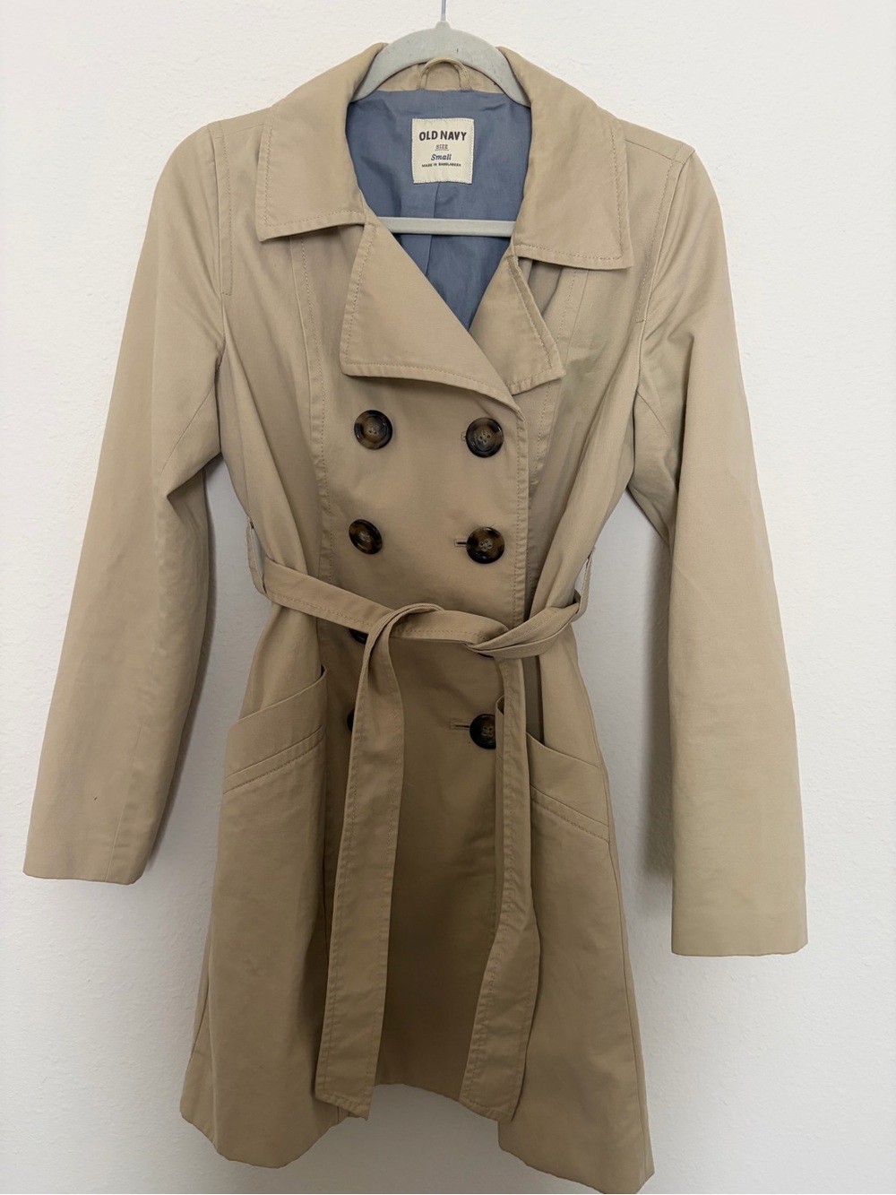Vintage Old Navy Women's Khaki Trench Coat - Belted Double-Breasted Lined